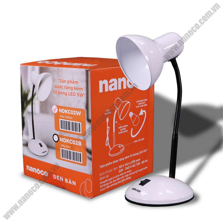 Đèn bàn Nanoco E27, trắng NDKC02W