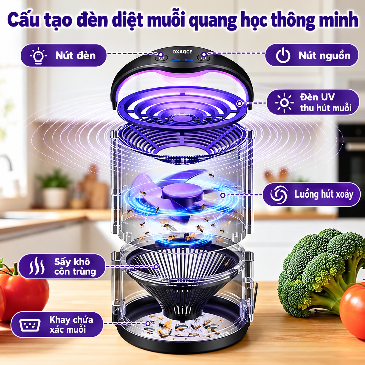 Đèn diệt muỗi thông minh OXAQCE Zap T360 Pro Black