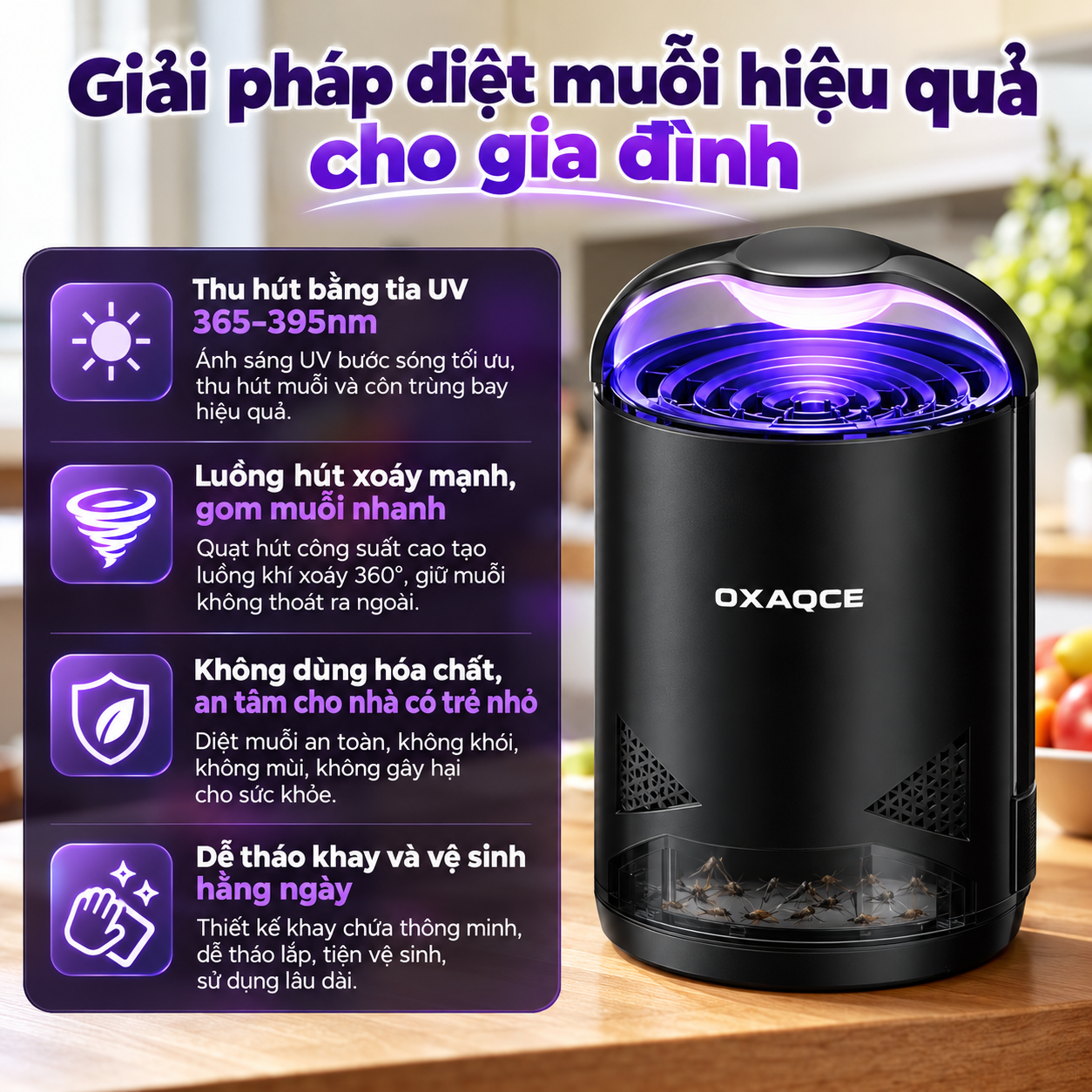 Đèn diệt muỗi thông minh OXAQCE Zap T360 Pro Black