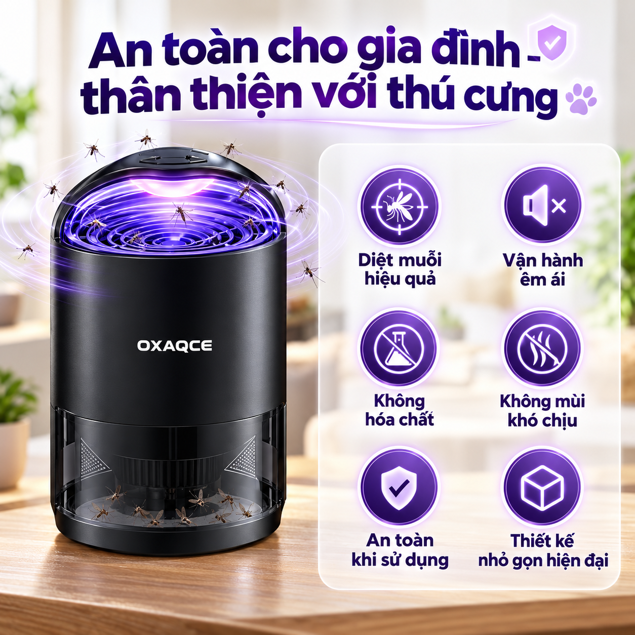 Đèn diệt muỗi thông minh OXAQCE Zap T360 Pro Black