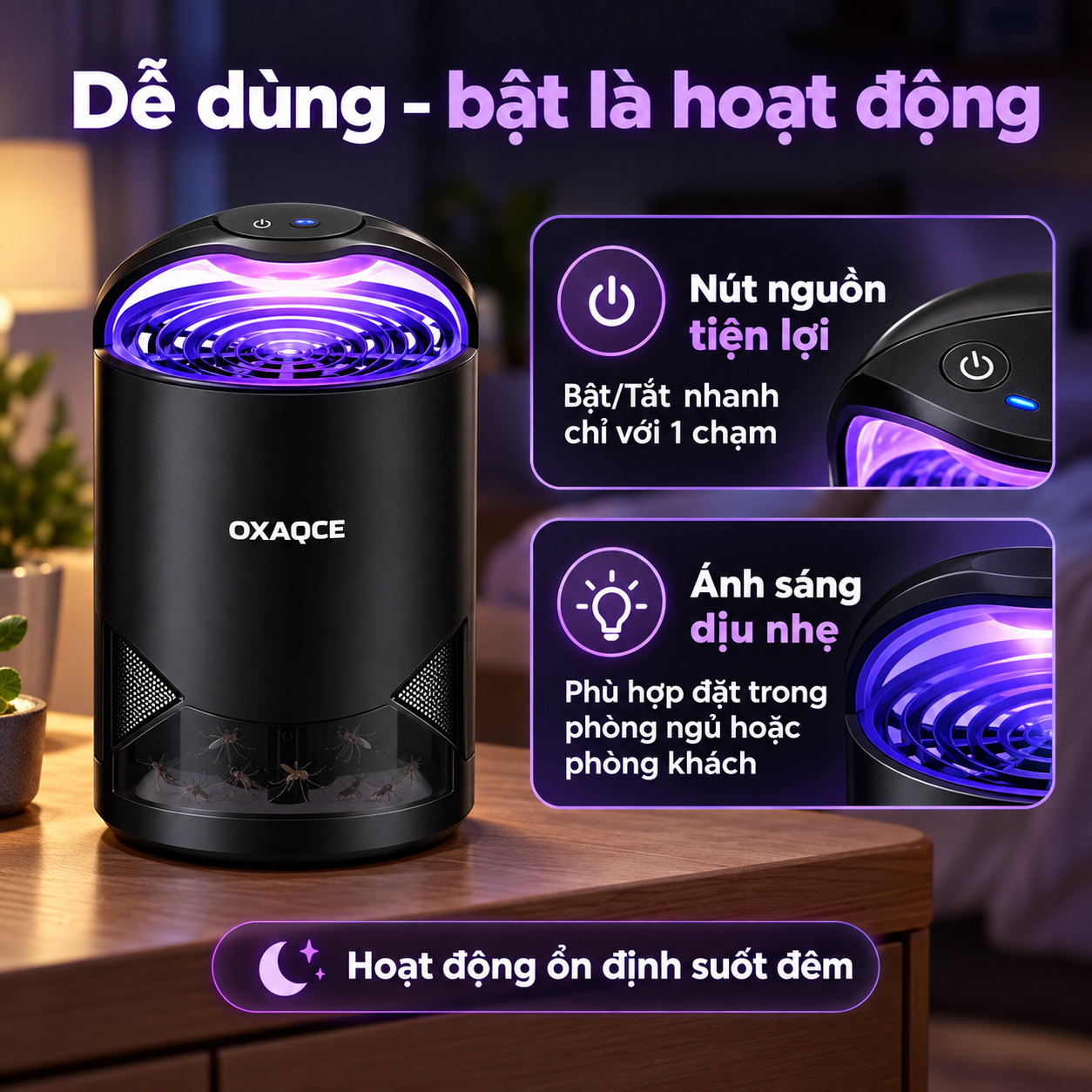 Đèn diệt muỗi thông minh OXAQCE Zap T360 Pro Black
