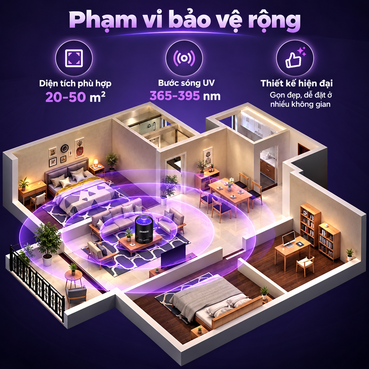 Đèn diệt muỗi thông minh OXAQCE Zap T360 Pro Black