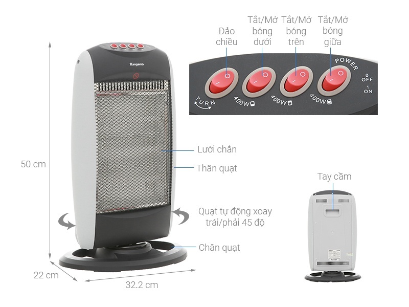 Đèn sưởi Halogen Kangaroo KG1010C 1200W