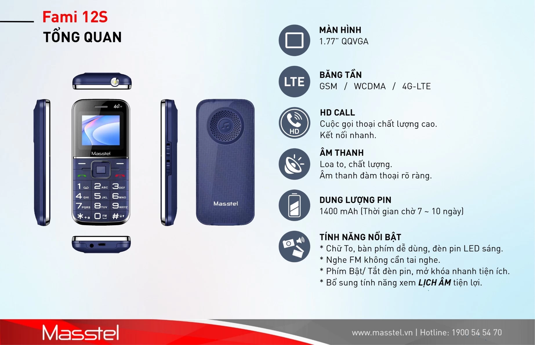 Điện thoại Masstel Fami 12S 4G Xanh (Blue)