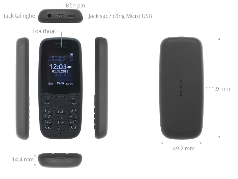 Điện thoại Nokia 105 Single Sim Black 2019