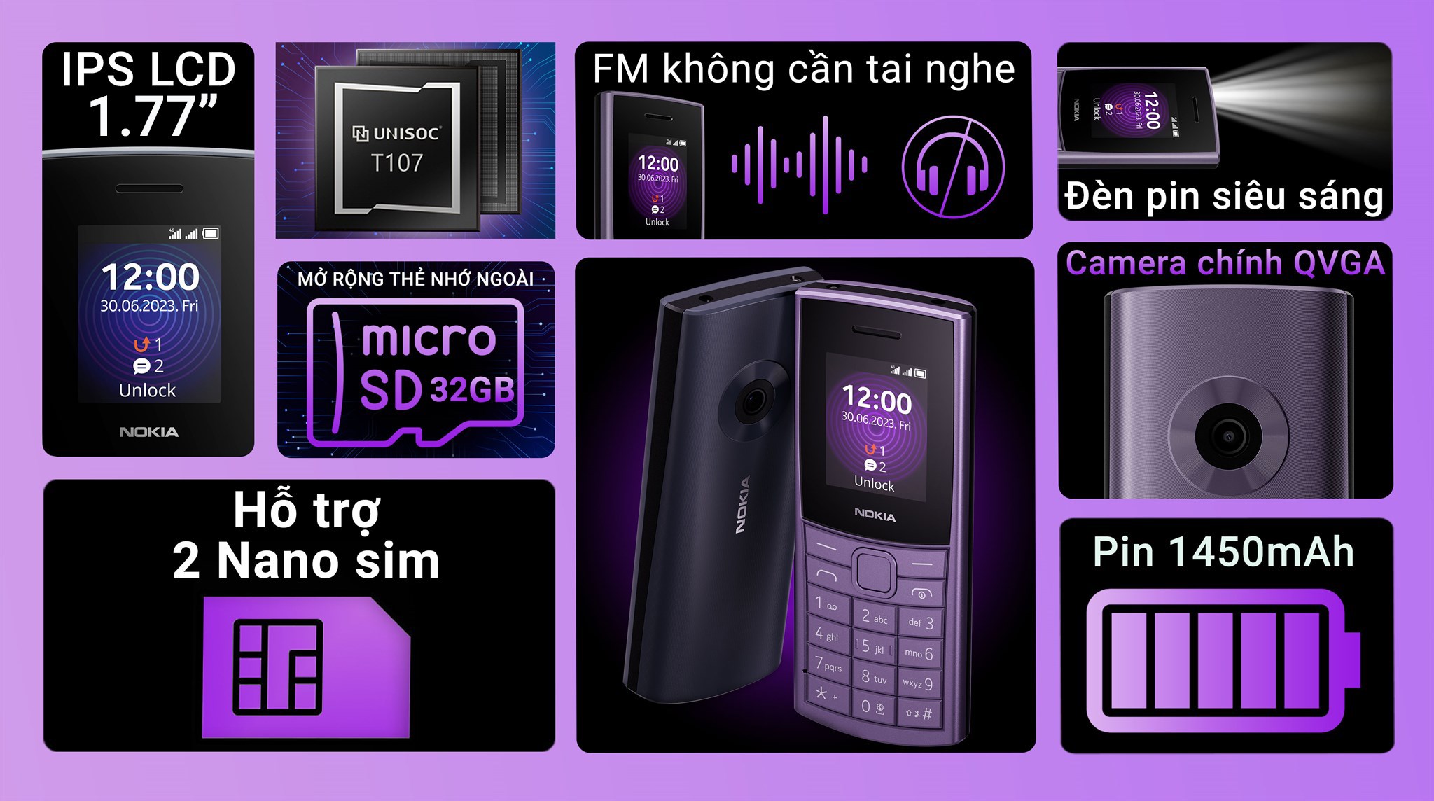 Điện thoại Nokia 110 4G pro TA-1559 Tím (Purple)