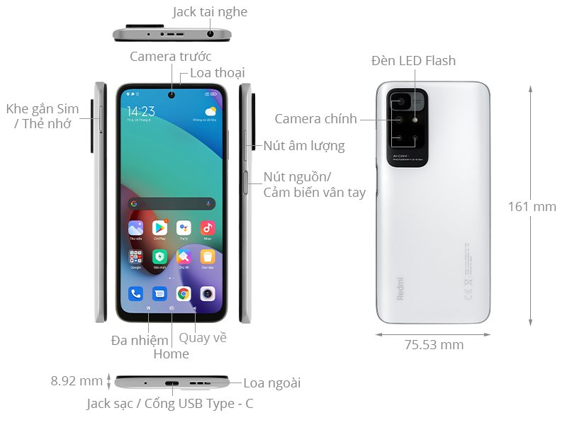 Điện thoại Xiaomi Redmi 10 (4+64) Xám DM