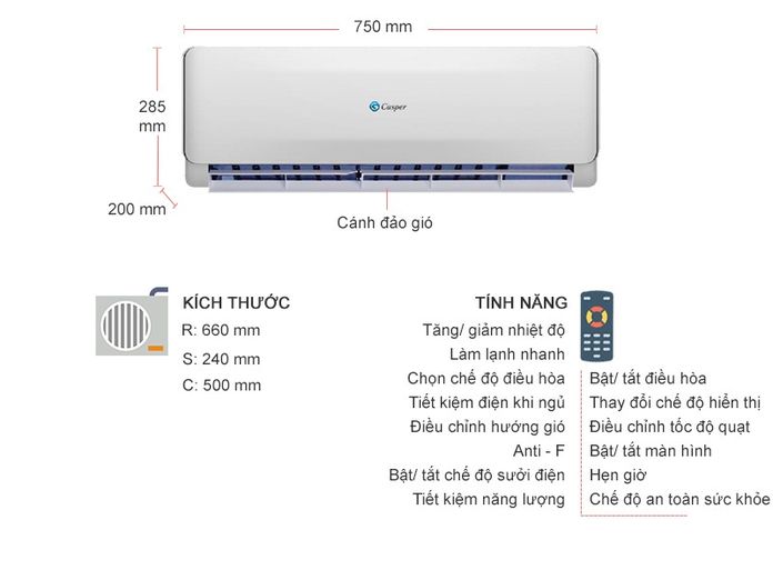 Điều hòa 1 chiều 9000BTU Casper EC-09TL22