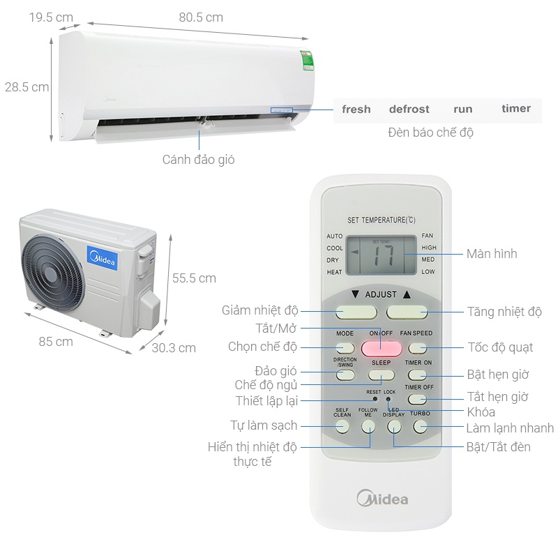 Điều hòa 1 chiều 12.000BTU Midea MSAFB-13CRN8
