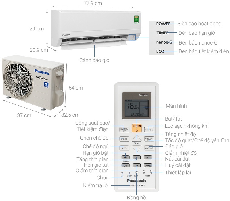 Điều hòa Panasonic 1 chiều Inverter 1.5HP-12000BTU CS-PU12WKH-8M