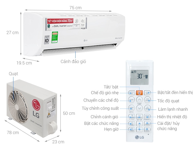 Điều hòa 1 chiều Inverter LG V10ENV 9.200BTU Dual Cool