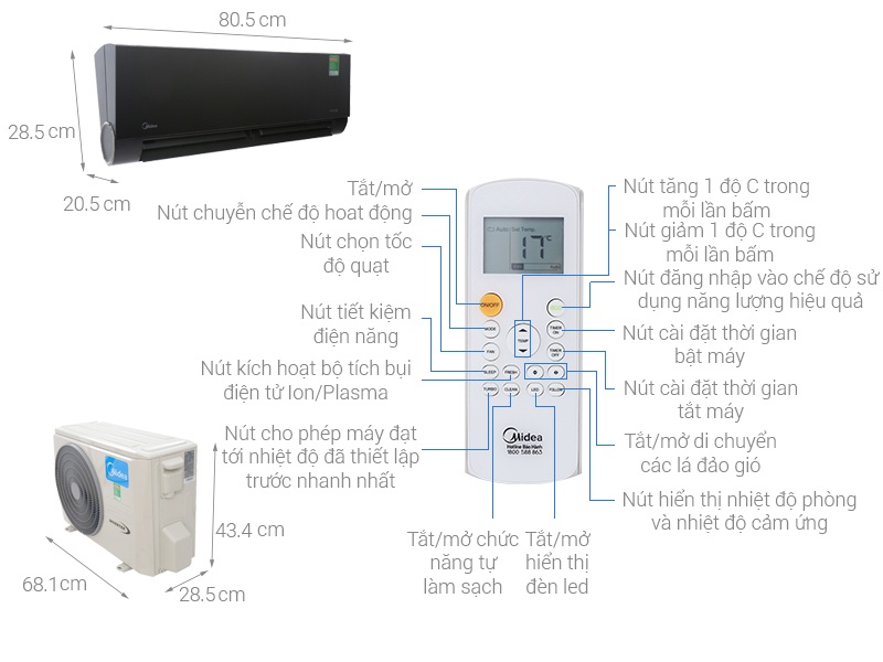 Điều hòa 1 chiều Inverter Midea MSVP-10CRDN1 10.000 BTU Vertu plus