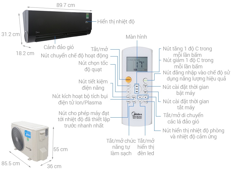 Điều hòa 1 chiều Inverter Midea MSVP-13CRDN1 13.000 BTU Vertu plus