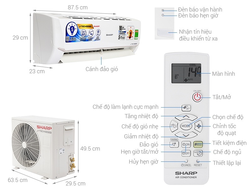 Điều hòa Sharp 1 chiều Inverter 1HP-9.000BTU AH-X9VEW