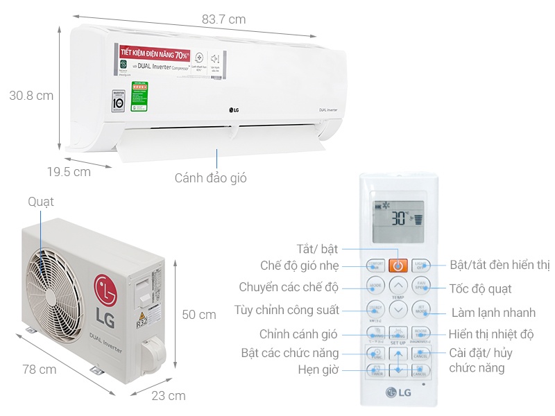Điều hòa 1 chiều Inverter LG V10ENF 9.200BTU Dual Cool