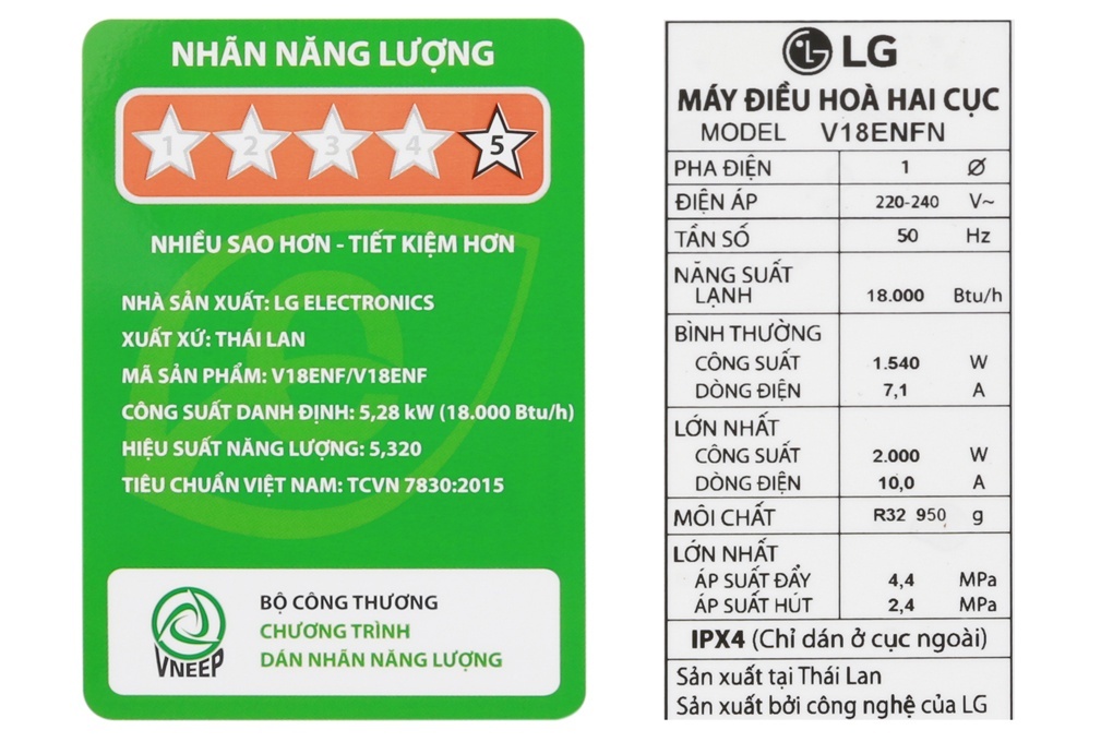 Điều hòa LG tiêu chuẩn 1 chiều Inverter 2HP-18.000BTU V18ENF