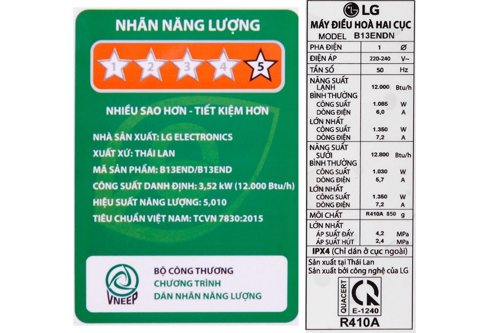 Điều hòa LG tiêu chuẩn 2 chiều Inverter 1.5HP-12.000BTU B13END