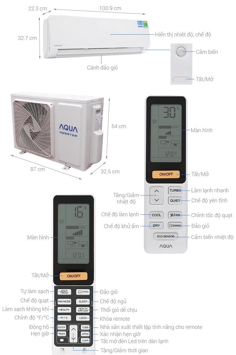 Điều hòa AQUA 1 chiều Inverter 9200BTU AQA-KCRV10FB