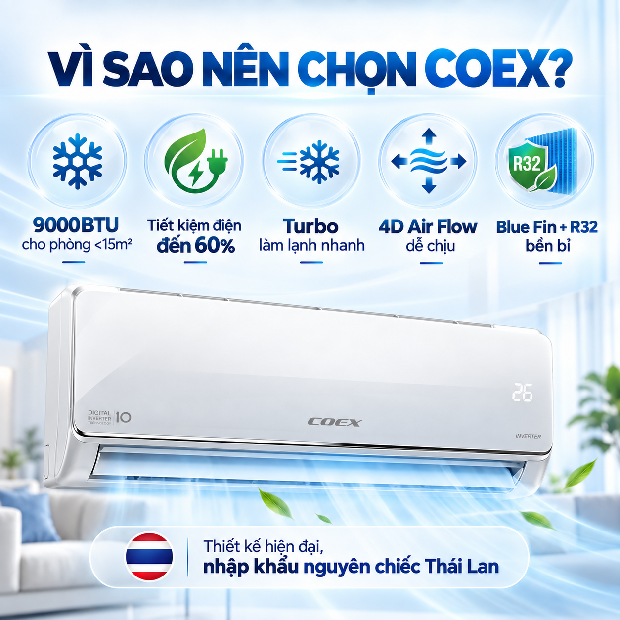 Điều hòa Coex 1 chiều Inverter 9000Btu/1Hp CA-09IN35