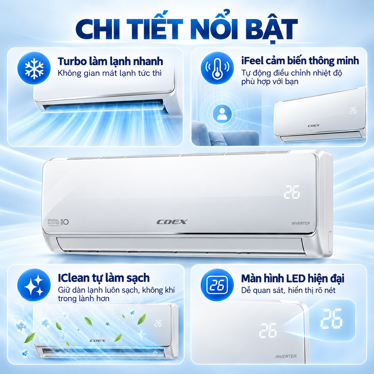 Điều hòa Coex 1 chiều Inverter 9000Btu/1Hp CA-09IN35