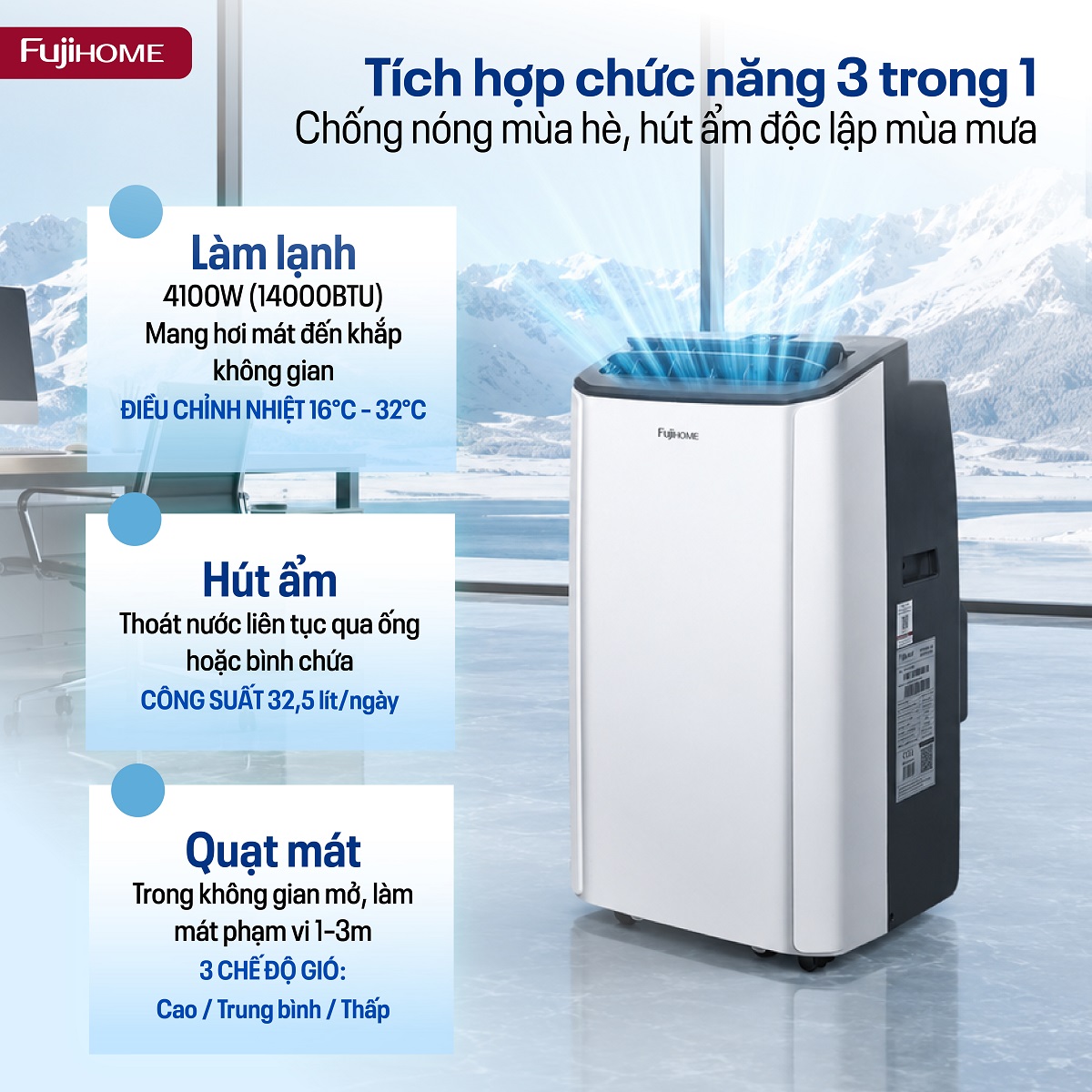 Điều hòa di động Inverter 14.000BTU FujiHome PAC14Pro-Điều khiển