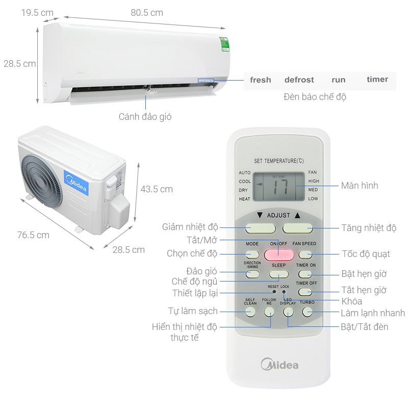 Điều hoà Midea 1 chiều Inverter cao cấp 12.000BTU MSAB-13CRDN8