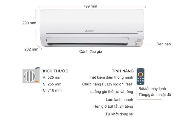 Điều hòa Mitsubishi Electric 1 chiều 12.000BTU/1.5HP MS-JS35VF