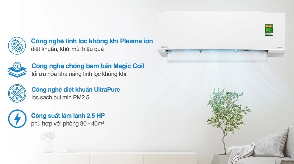 Điều hòa Toshiba 1 Chiều Inverter 24000 BTU/ 2.5 HP RAS-H24E2KCVG-V
