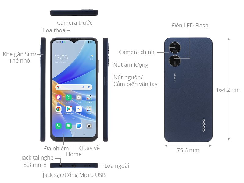 Điện thoại OPPO CPH2477 - A17 Đen