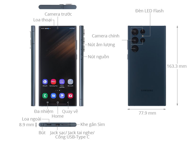 Điện thoại Samsung Galaxy S22 Ultra 5G S908E (8+128G) Đen Phantom