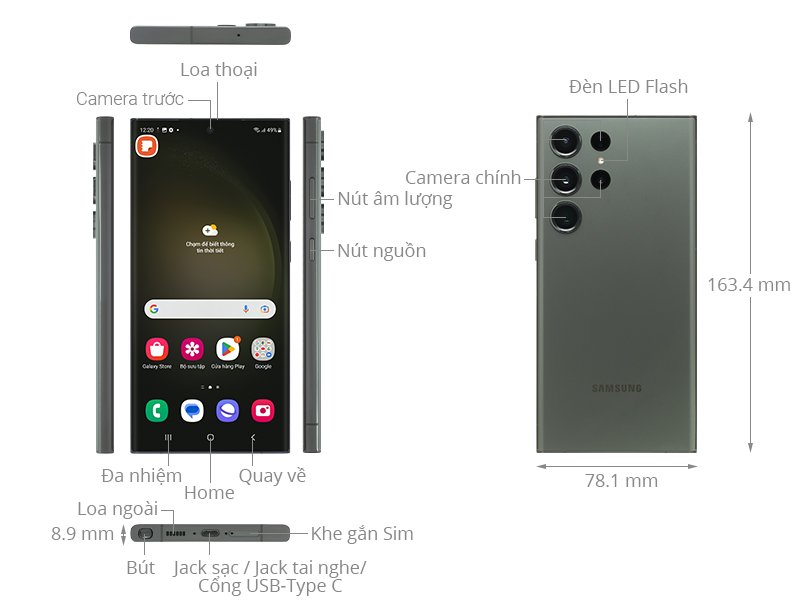 Điện thoại Samsung Galaxy S23 Ultra 5G (12+512G) Đen Black