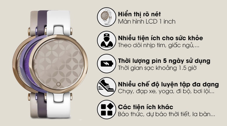 Đồng hồ thông minh Garmin Lily dây silicone trắng