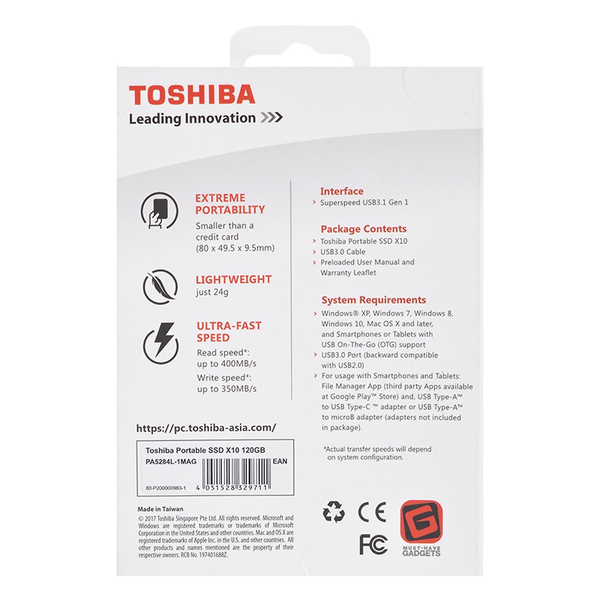 HDD Toshiba SSD X10 120Gb USB 3.1 Đen