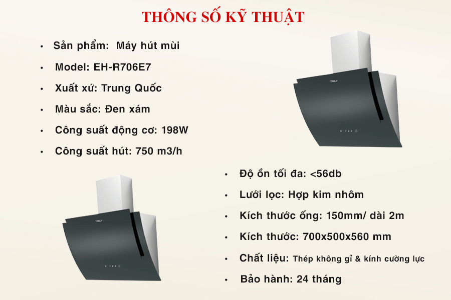 Hút mùi kính vát 70cm Chef's EH-R706E7 (750CM3)