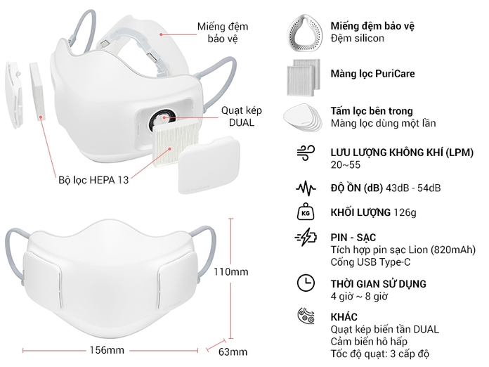 Khẩu trang lọc không khí LG Puricare AP300AWFA