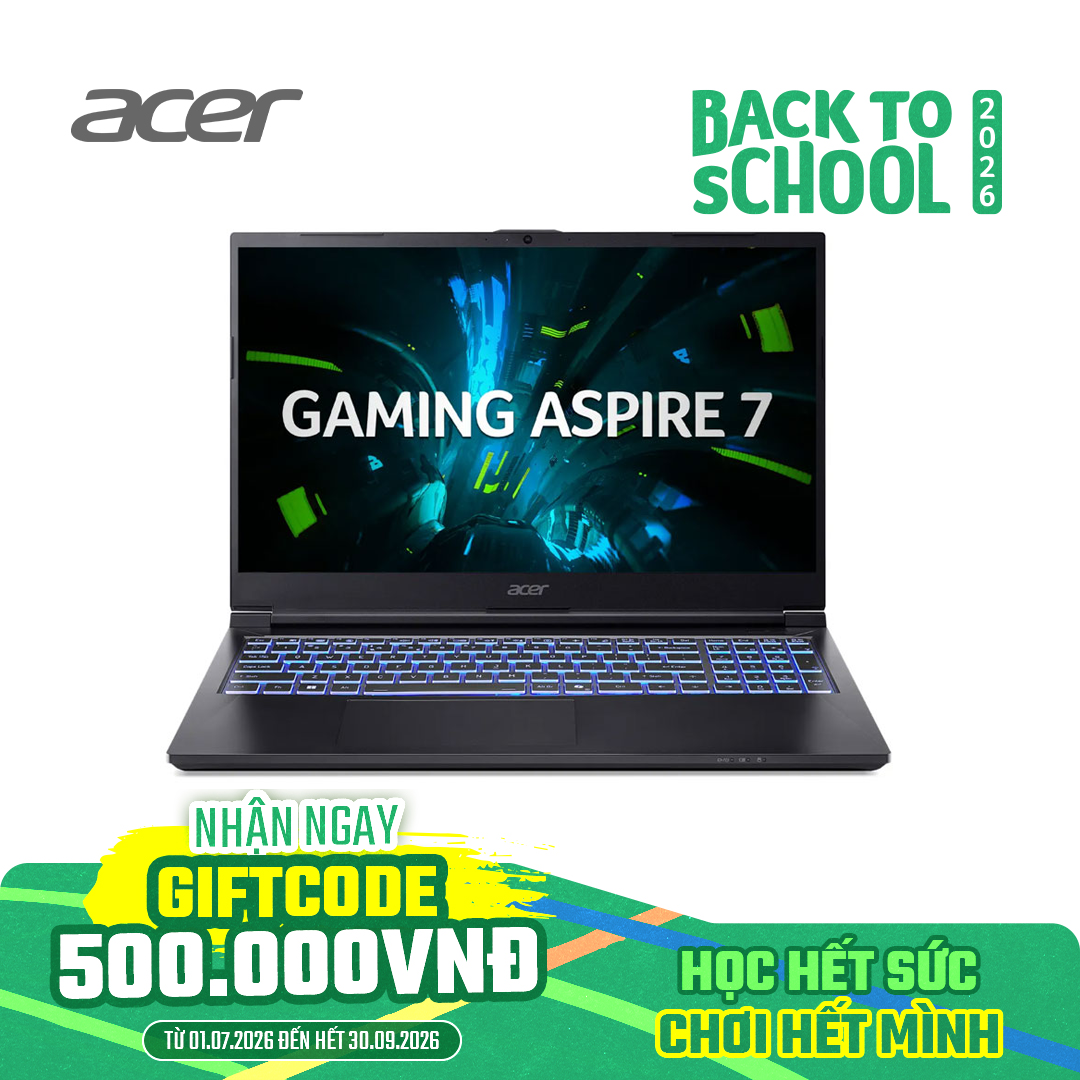 Laptop Acer Gaming Aspire 7 A715-59G-55MD i5-13420H/16GD4/512GSSD/15.6FHD 144Hz/4C/W11/6GD6_RTX3050/ĐEN