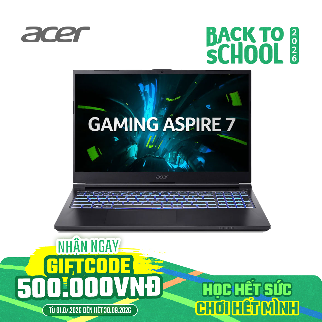 Laptop Acer Gaming Aspire 7 A715-59G-78WG i7-13620H/16GD4/512GSSD/15.6FHD 144Hz/4C/W11/6GD6_RTX3050/ĐEN