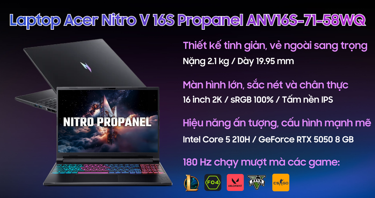Laptop Acer Gaming Predator Helios Neo 16 AI ANV16S-71-58WQ C5-210H/32GD5/512GSSD/162K_180Hz /BT5/4C/W11/8GD7_RTX5050/ĐEN