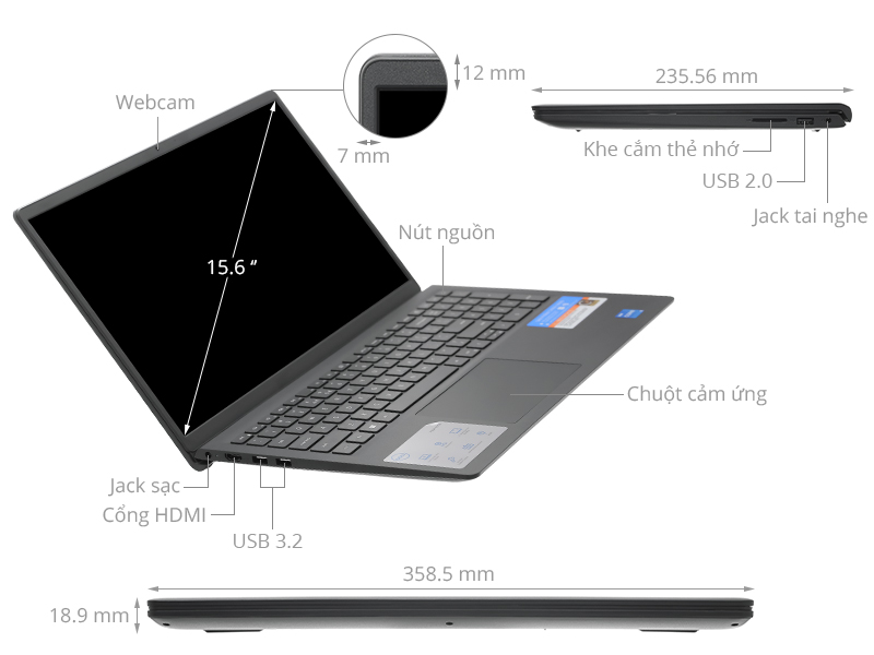 Laptop Dell Inspiron 3520 N5I5052W1 Bạc