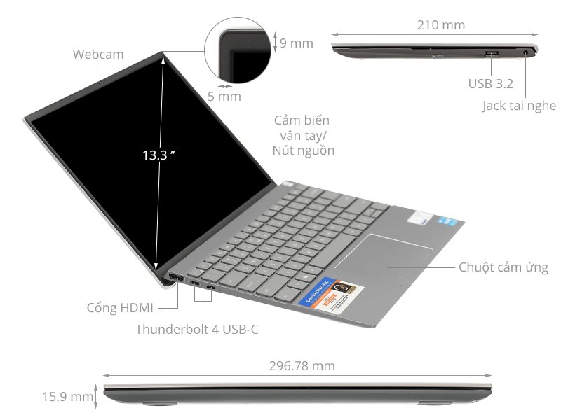 Laptop Dell Inspiron 5310 N3I3116W Bạc