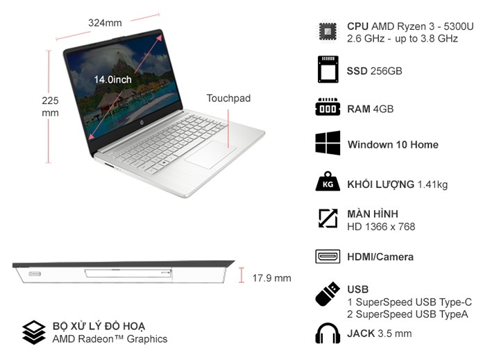Laptop HP 14s-fq1080AU 4K0Z7PA Bạc