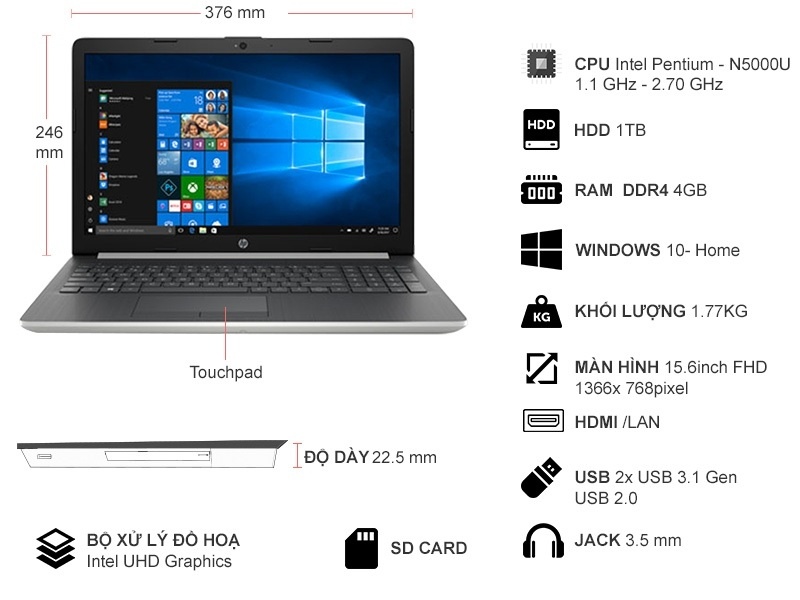 Laptop HP 15-da0108TU 4TB50PAA Silver windows 10