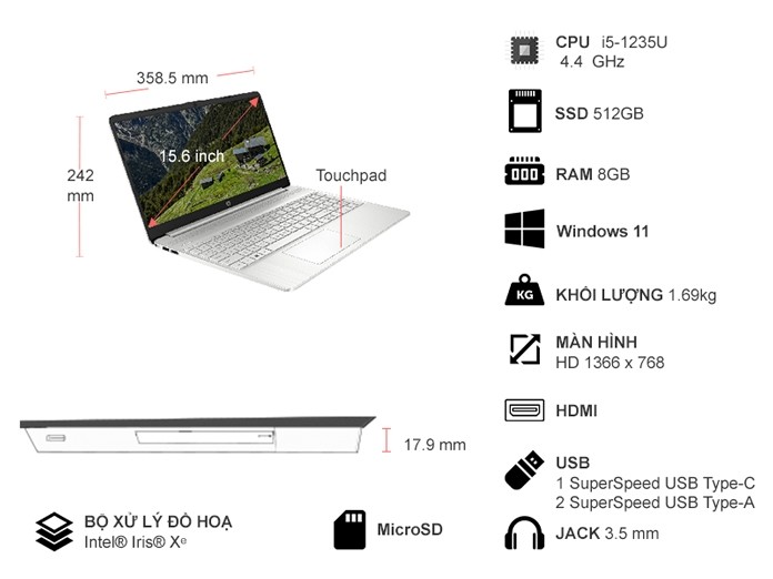Laptop HP 15s-fq5079TU 6K799PA Bạc