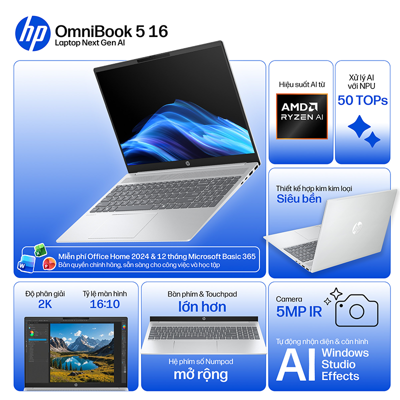Laptop HP OmniBook 5 AI 16-af1048TU BZ7Q9PA /Ultra 5-225U/16GD5/512GSSD/16/IPS/300n/W11SL/LEDKB