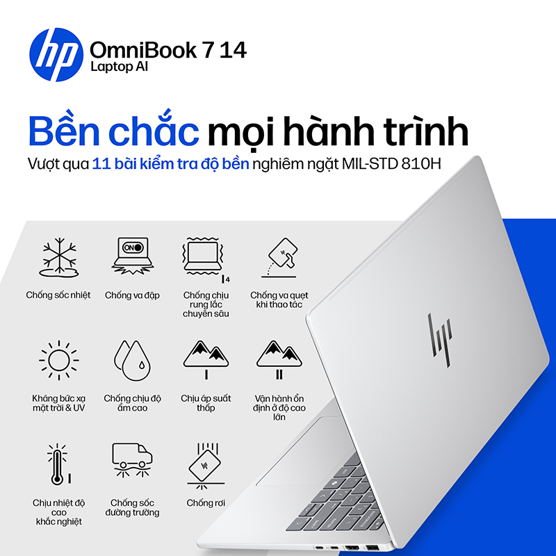 Laptop HP OmniBook 7 14-fr0027TU C1MN1PA /Ultra 7-255U/16GB/512GB/142K/3 Cell/OfficeH24+M365B/Win11/Silver/1Y