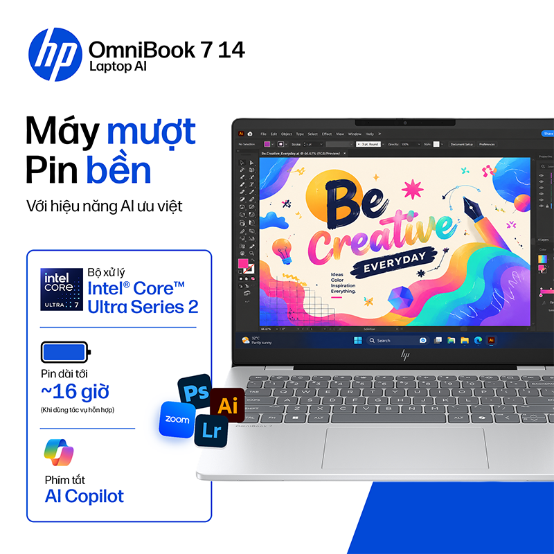 Laptop HP OmniBook 7 14-fr0033TU C1MN2PA /Ultra 5-225U/16GB/512GB/14/4Cell/OfficeHS24+M365/Win11/Glacier Silver/1Y