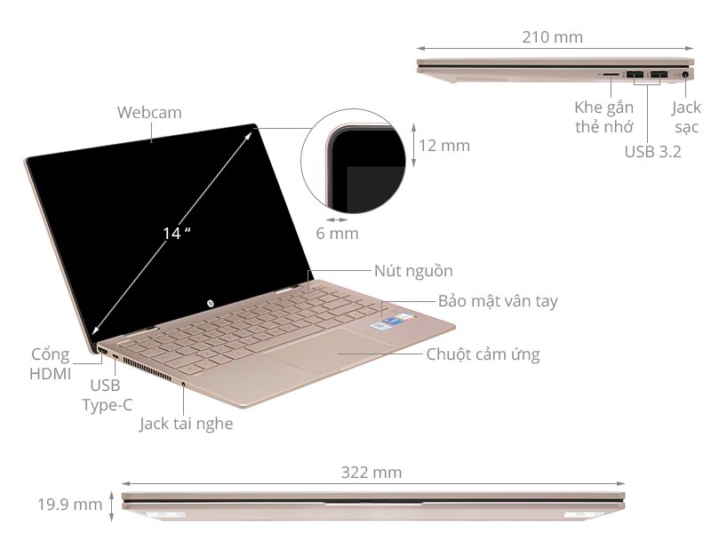 Laptop HP Pavilion X360 14-ek0055TU 6L293PA Vàng