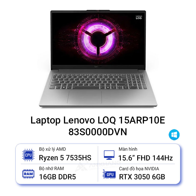 Laptop Lenovo LOQ 15ARP10E 83S0000DVN /R5-7535HS/16GD5/512GSSD/15.6FHD-144Hz /4C/6G_RTX3050/W11SL/2Y