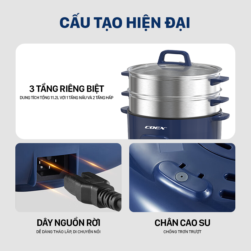 Lẩu điện đa năng 11.2 lít Coex CH-2120M (3 tầng)