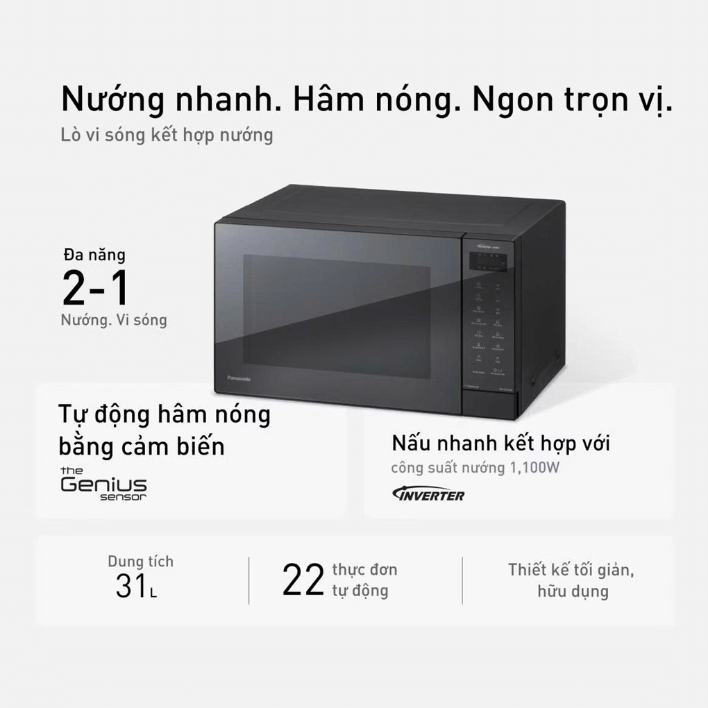 Lò vi sóng có nướng inverter 31L Panasonic NN-GT65QBYUE